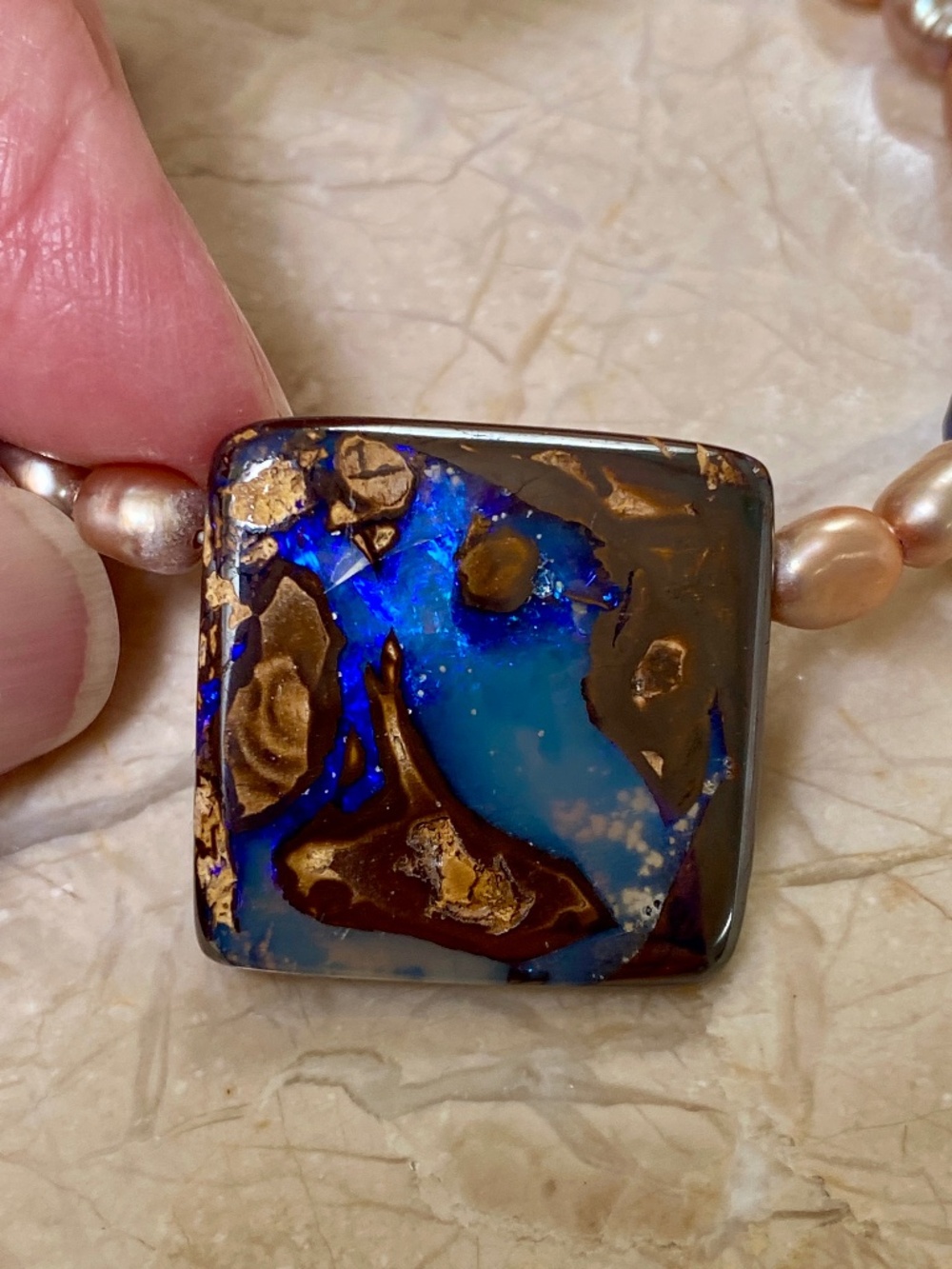 OPAL pendant necklace with pearls, hand-crafted